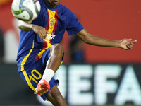 Lamine Yamal right winger of Spain and FC Barcelona during the warm-up before the UEFA Nations League 2024/25 League A Group A4 match betwee...