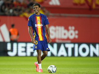 Lamine Yamal right winger of Spain and FC Barcelona during the warm-up before the UEFA Nations League 2024/25 League A Group A4 match betwee...