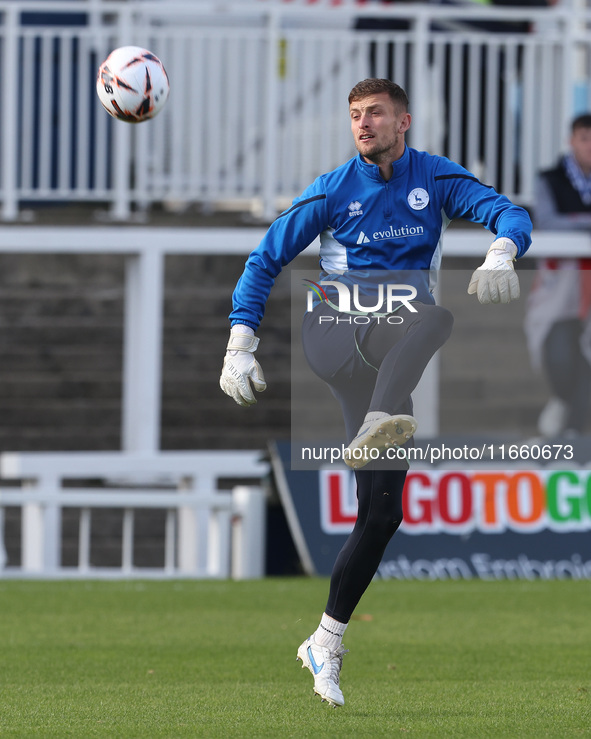 Adam Smith warms up during the FA Cup Fourth Qualifying Round match between Hartlepool United and Brackley Town at Victoria Park in Hartlepo...