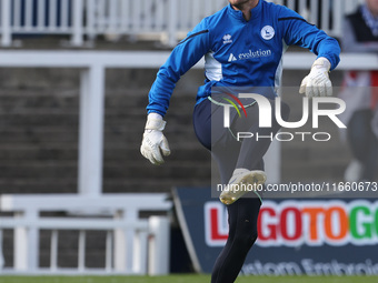 Adam Smith warms up during the FA Cup Fourth Qualifying Round match between Hartlepool United and Brackley Town at Victoria Park in Hartlepo...