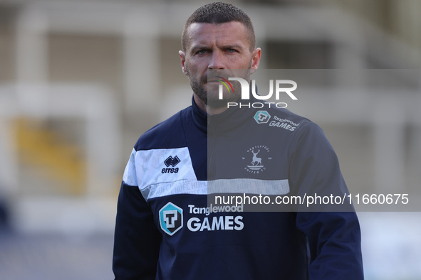 Hartlepool United assistant manager Carl Dickinson is present during the FA Cup Fourth Qualifying Round match between Hartlepool United and...