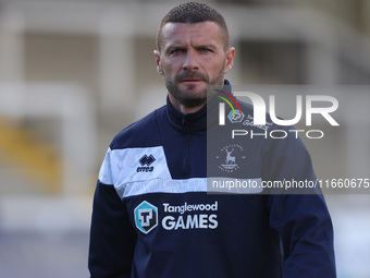 Hartlepool United assistant manager Carl Dickinson is present during the FA Cup Fourth Qualifying Round match between Hartlepool United and...