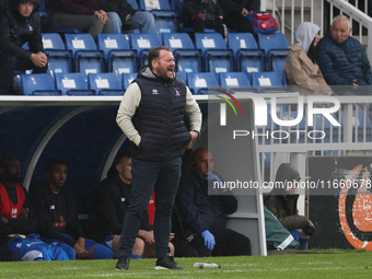 Hartlepool manager Darren Sarll is present during the FA Cup Fourth Qualifying Round match between Hartlepool United and Brackley Town at Vi...