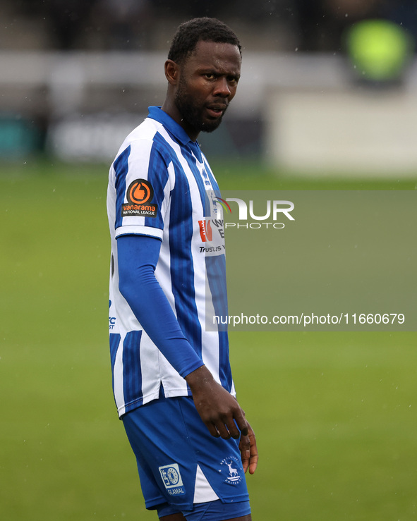 Mani Dieseruvwe of Hartlepool United participates in the FA Cup Fourth Qualifying Round match between Hartlepool United and Brackley Town at...