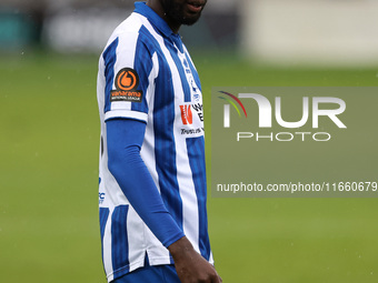 Mani Dieseruvwe of Hartlepool United participates in the FA Cup Fourth Qualifying Round match between Hartlepool United and Brackley Town at...