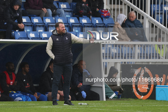 Hartlepool manager Darren Sarll is present during the FA Cup Fourth Qualifying Round match between Hartlepool United and Brackley Town at Vi...