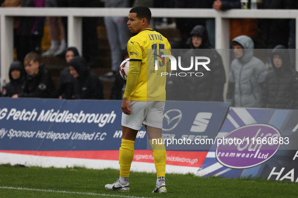 Brackley Town's Tyler Lyttle participates in the FA Cup Fourth Qualifying Round match between Hartlepool United and Brackley Town at Victori...