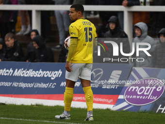 Brackley Town's Tyler Lyttle participates in the FA Cup Fourth Qualifying Round match between Hartlepool United and Brackley Town at Victori...