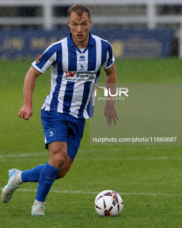 Greg Sloggett of Hartlepool United participates in the FA Cup Fourth Qualifying Round match between Hartlepool United and Brackley Town at V...