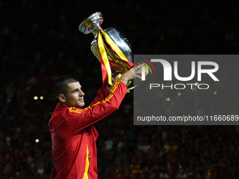 Alvaro Morata centre-forward of Spain and AC Milan lifts the Euro Cup trophy prior the UEFA Nations League 2024/25 League A Group A4 match b...