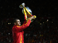 Alvaro Morata centre-forward of Spain and AC Milan lifts the Euro Cup trophy prior the UEFA Nations League 2024/25 League A Group A4 match b...