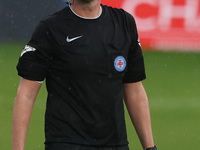 Match referee Darius Bradley officiates during the FA Cup Fourth Qualifying Round match between Hartlepool United and Brackley Town at Victo...