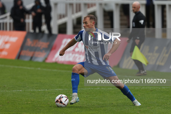 Greg Sloggett of Hartlepool United participates in the FA Cup Fourth Qualifying Round match between Hartlepool United and Brackley Town at V...