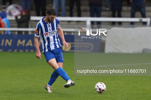 Luke Waterfall of Hartlepool United participates in the FA Cup Fourth Qualifying Round match between Hartlepool United and Brackley Town at...