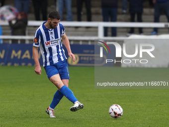 Luke Waterfall of Hartlepool United participates in the FA Cup Fourth Qualifying Round match between Hartlepool United and Brackley Town at...