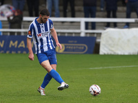 Luke Waterfall of Hartlepool United participates in the FA Cup Fourth Qualifying Round match between Hartlepool United and Brackley Town at...