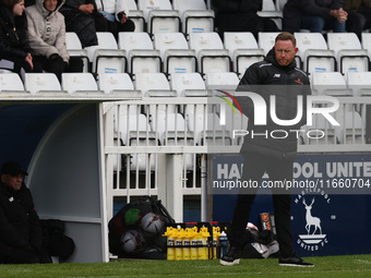 Brackley Town manager Gavin Cowan is present during the FA Cup Fourth Qualifying Round match between Hartlepool United and Brackley Town at...