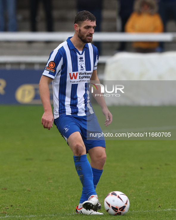 Luke Waterfall of Hartlepool United participates in the FA Cup Fourth Qualifying Round match between Hartlepool United and Brackley Town at...