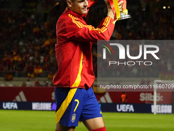 Alvaro Morata centre-forward of Spain and AC Milan lifts the Euro Cup trophy prior the UEFA Nations League 2024/25 League A Group A4 match b...