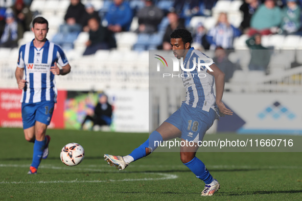 Roshaun Mathurin of Hartlepool United participates in the FA Cup Fourth Qualifying Round match between Hartlepool United and Brackley Town a...