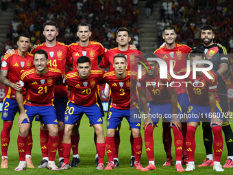 Spain line up (L-R) Pedro Porro, Aymeric Laporte, Fabian Ruiz, Dani Vivian, Alvaro Morata, David Raya, Mikel Oyarzabal, Pedri, Alejandro Gri...