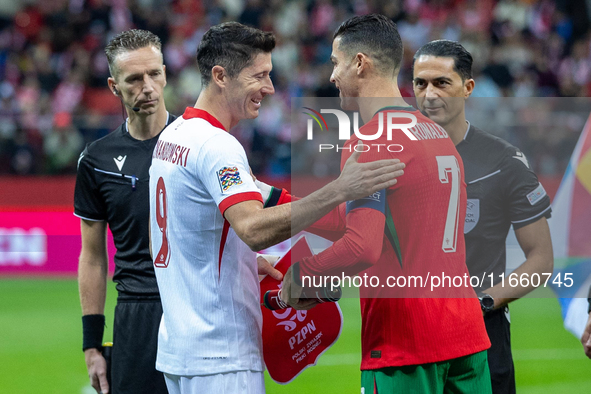 Robert Lewandowski and Cristiano Ronaldo  during the  UEFA Nations League 2024 League A Group A1 match between Poland and Portugal , at the...