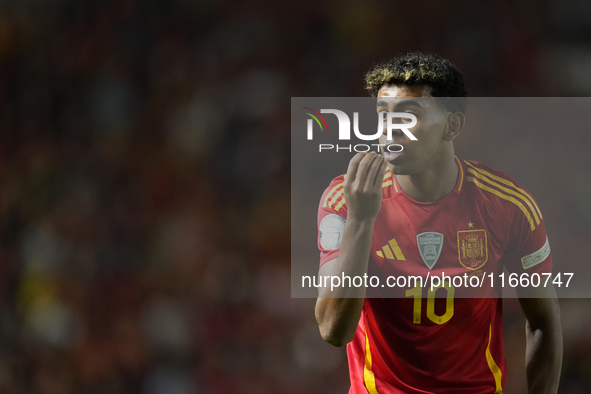 Lamine Yamal right winger of Spain and FC Barcelona reacts during the UEFA Nations League 2024/25 League A Group A4 match between Spain and...