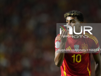 Lamine Yamal right winger of Spain and FC Barcelona reacts during the UEFA Nations League 2024/25 League A Group A4 match between Spain and...