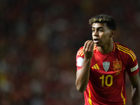 Lamine Yamal right winger of Spain and FC Barcelona reacts during the UEFA Nations League 2024/25 League A Group A4 match between Spain and...