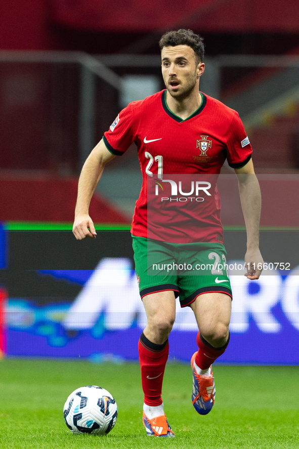 Diogo Jota  is playing during the  UEFA Nations League 2024 League A Group A1 match between Poland and Portugal , at the PGE Narodowy in War...