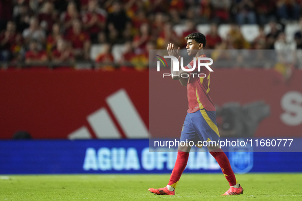 Lamine Yamal right winger of Spain and FC Barcelona is replaced during the UEFA Nations League 2024/25 League A Group A4 match between Spain...