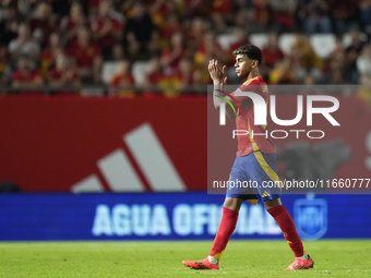 Lamine Yamal right winger of Spain and FC Barcelona is replaced during the UEFA Nations League 2024/25 League A Group A4 match between Spain...