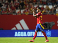 Lamine Yamal right winger of Spain and FC Barcelona is replaced during the UEFA Nations League 2024/25 League A Group A4 match between Spain...