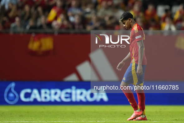 Lamine Yamal right winger of Spain and FC Barcelona is replaced during the UEFA Nations League 2024/25 League A Group A4 match between Spain...