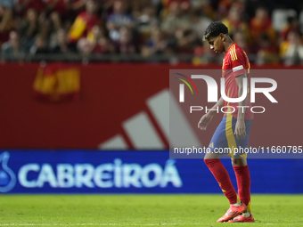 Lamine Yamal right winger of Spain and FC Barcelona is replaced during the UEFA Nations League 2024/25 League A Group A4 match between Spain...