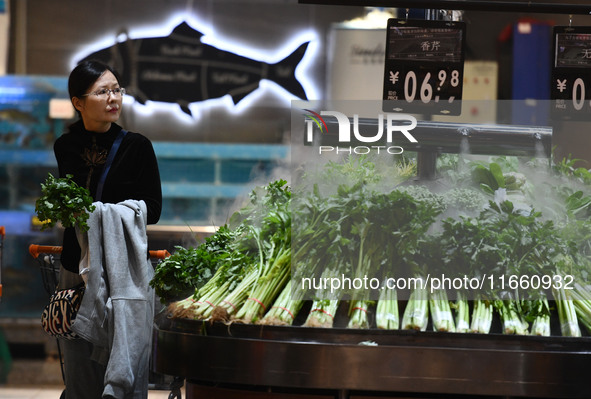 Citizens shop at a supermarket in Fuyang, China, on October 13, 2024. On the same day, the National Bureau of Statistics releases data showi...