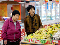 Citizens shop at a supermarket in Zaozhuang, China, on October 13, 2024. On the same day, the National Bureau of Statistics releases data sh...