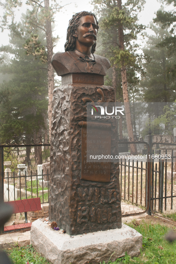 The grave of Wild Bill Hickok is at Mount Moriah Cemetery in Deadwood, South Dakota, USA. 