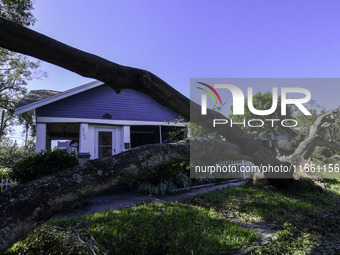 Damage occurs in the Tampa region, Florida, after Hurricane Milton hits the coast on August 9. (