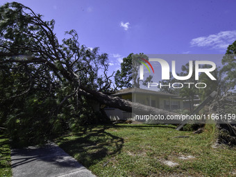 Damage occurs in the Tampa region, Florida, after Hurricane Milton hits the coast on August 9. (