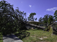 Damage occurs in the Tampa region, Florida, after Hurricane Milton hits the coast on August 9. (