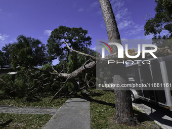 Damage occurs in the Tampa region, Florida, after Hurricane Milton hits the coast on August 9. (