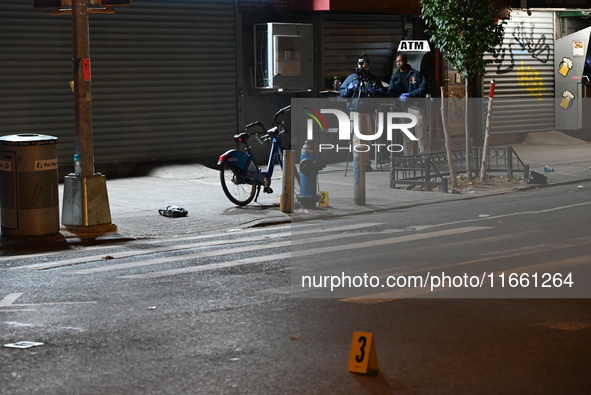 Two men are shot, with one dead, on the Lower East Side of Manhattan, New York, United States, on October 12, 2024. On Saturday evening at a...