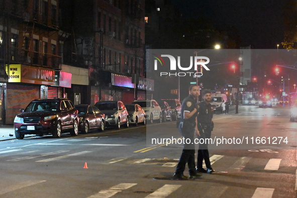 Two men are shot, with one dead, on the Lower East Side of Manhattan, New York, United States, on October 12, 2024. On Saturday evening at a...