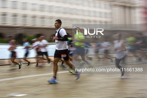 Participants in the 41st edition of the Sofia Marathon in Sofia, Bulgaria, on October 13, 2023, are in the center of the city. This year, mo...