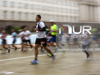 Participants in the 41st edition of the Sofia Marathon in Sofia, Bulgaria, on October 13, 2023, are in the center of the city. This year, mo...