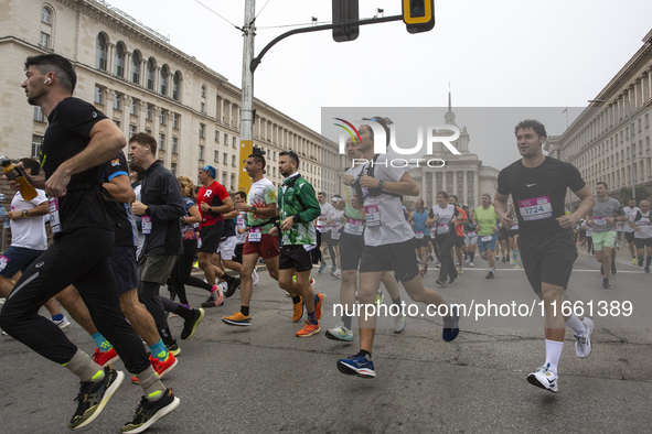 Participants in the 41st edition of the Sofia Marathon in Sofia, Bulgaria, on October 13, 2023, are in the center of the city. This year, mo...