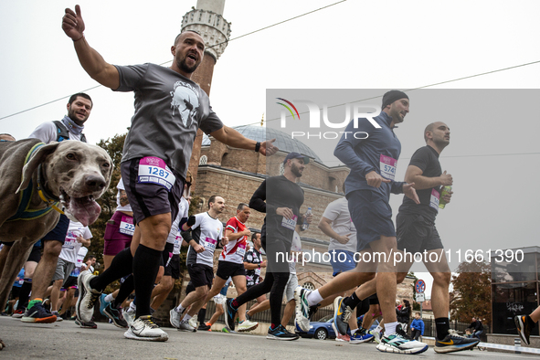 Participants in the 41st edition of the Sofia Marathon in Sofia, Bulgaria, on October 13, 2023, are in the center of the city. This year, mo...