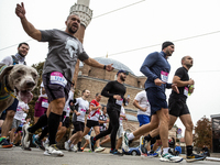 Participants in the 41st edition of the Sofia Marathon in Sofia, Bulgaria, on October 13, 2023, are in the center of the city. This year, mo...