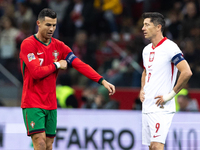 Cristiano Ronaldo and Robert Lewandowski are playing during the UEFA 2024 UEFA Nations League Group A1 match between Poland and Portugal at...